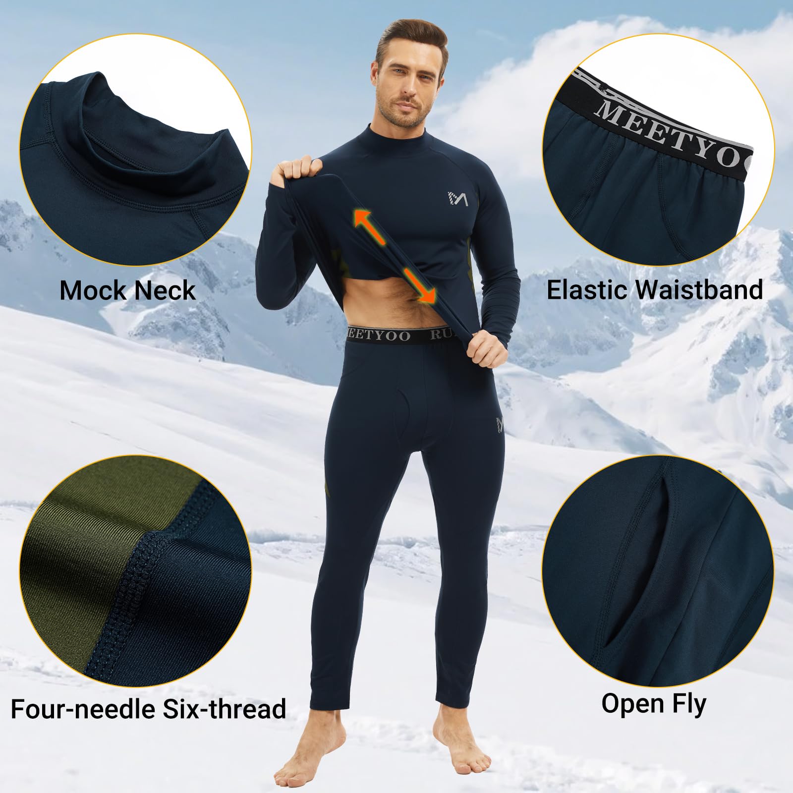 MEETYOO Intimo Termico Uomo a Manica Lunga Set Top e Pantalone per Inverno, Traspirante e Anti-umidità per Sport Invernali, Caccia, Sci