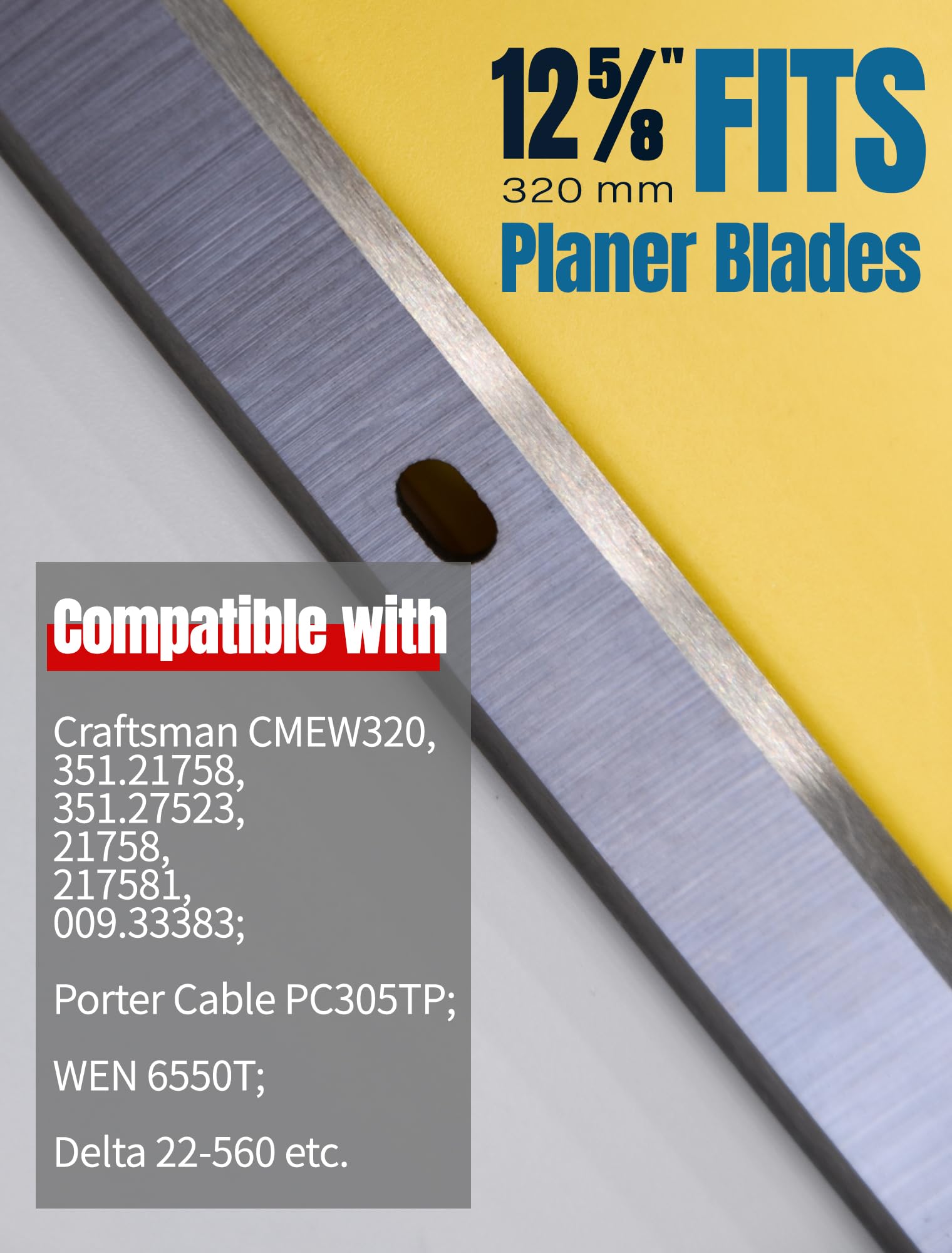 Cuchillas cepilladoras de 12-1/2 pulgadas compatibles con Craftsman CMEW320, Wen 6550T, Porter Cable PC305TP, Delta 22-560, 22-565, TP305, TP400LS, juego de cuchillas de repuesto HSS de 12.5 pulgadas,