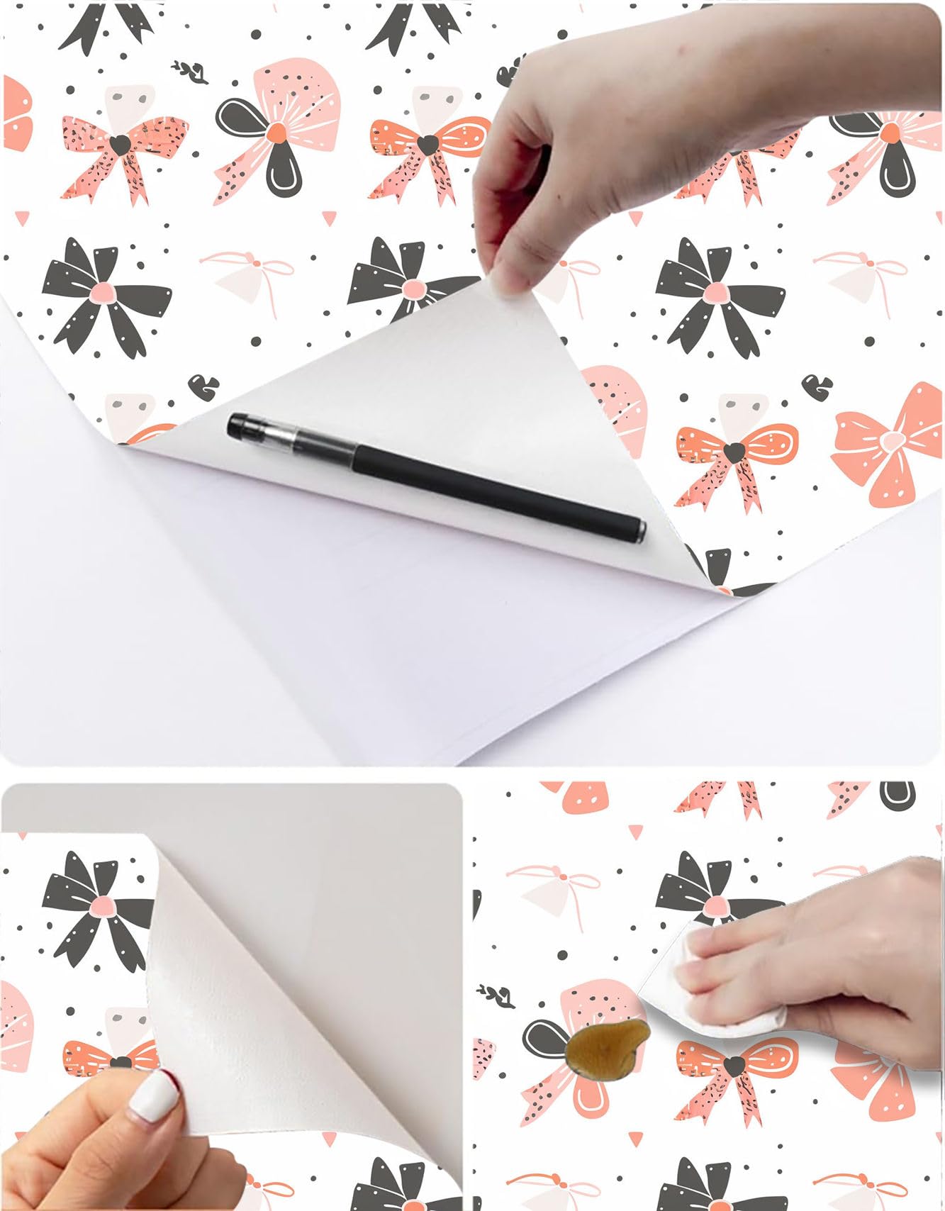 Tapeta odklej i przyklej, urocza kokarda, różowa, samoprzylepna tapeta, papier kontaktowy, wodoodporna folia winylowa, plastikowa rolka do sypialni, salonu, dekoracja szafki ściennej