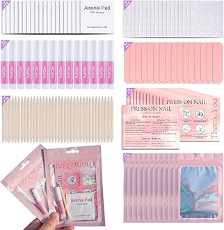 Disposable Nail Supplies Kits,Professional Manicure Press On Nail Tool Kit with Nail File,Adhesive Tabs,Nail Glue,Sticks, Prep Pads,Bags,Cards for Nail Business (350pcs50set-pink)