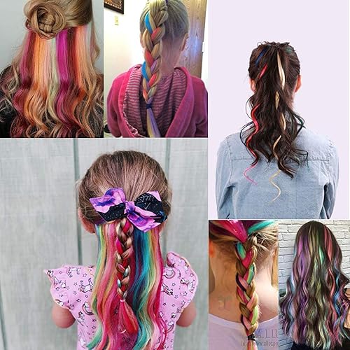 Miniatura 6 de 24 extensiones de cabello con clip de 12 colores de 22 pulgadas, arcoíris, resistentes al calor, lacio, con reflejos, Halloween, cosplay, fiesta,