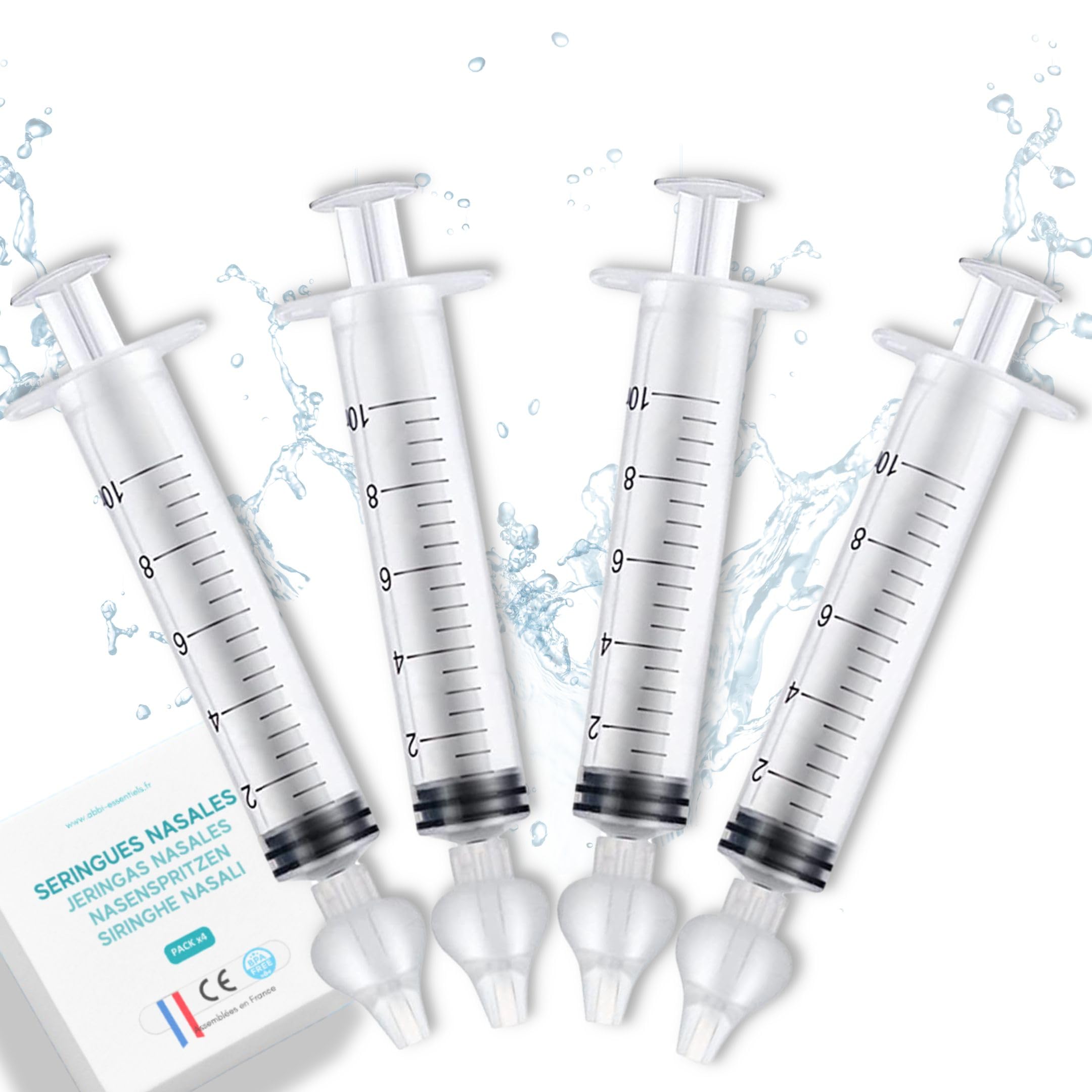 Baby nasenspritze nasendusche ABBICARE 10 ml BPA-frei | Set mit 4 nasenspülung spritze mit weichen Silikonaufsätzen & Ratgeber | Sanfte Nasenpflege für Kochsalzlösung nasenspülung