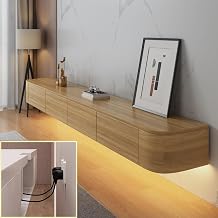 TV Media Console Floating TV Cabinet Wall Mounted TV Cabinet Multi Large Storage TV Bench Under TV Lowboard with drawers Router Bracket Wood+LED, 180 * 20 * 24CM