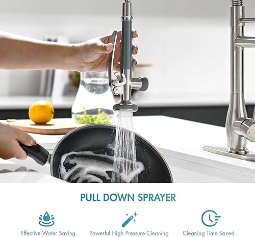 Miniatura 4 de GIMILI - Grifo de cocina con rociador extraíble, para fregadero, de alta presión, una sola manija, grifos para cocinas comerciales de doble cabezal,
