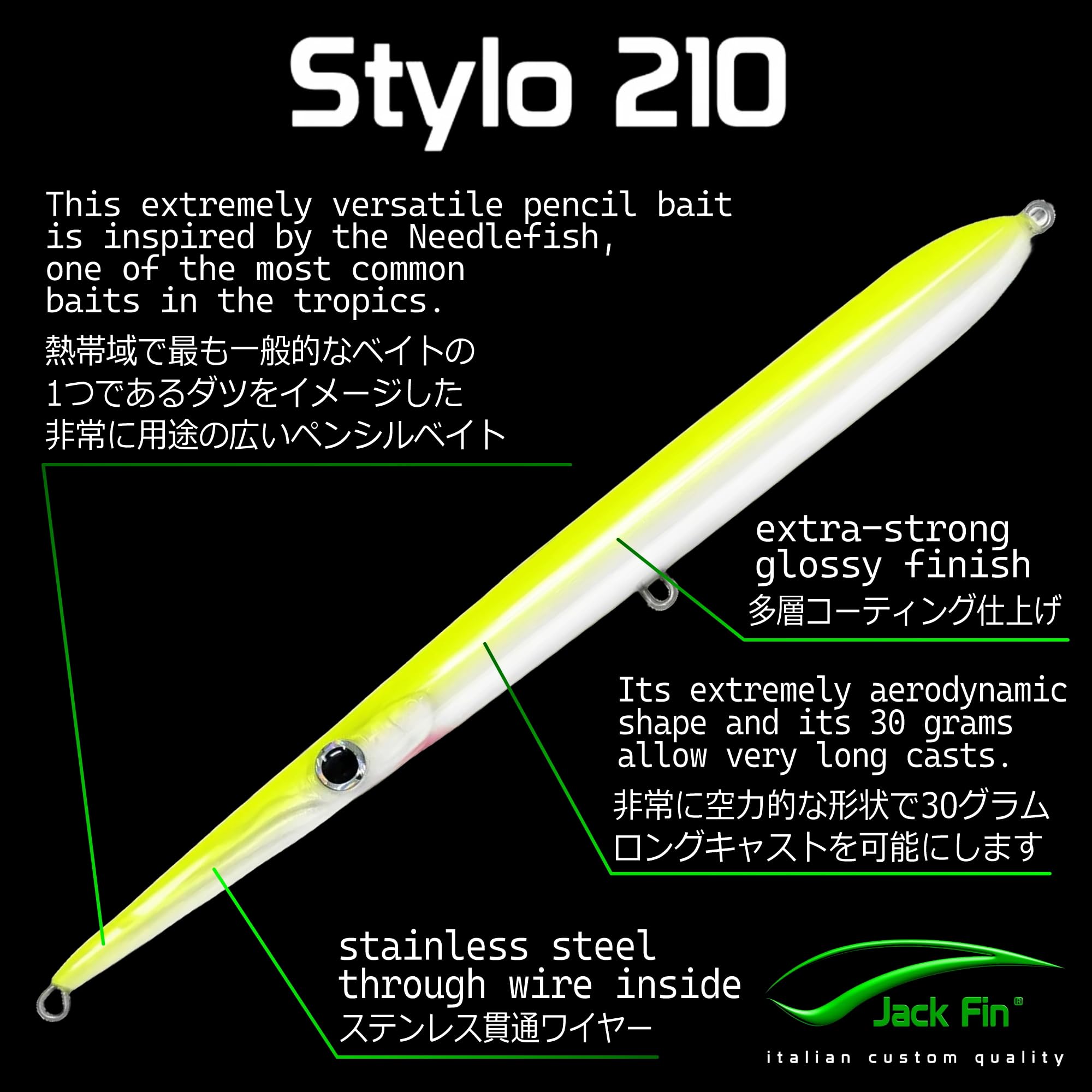 Leurre Jack Fin Stylo Jointed 210 – White Glow Belly, Articulé, Pour Thons Et Barracudas