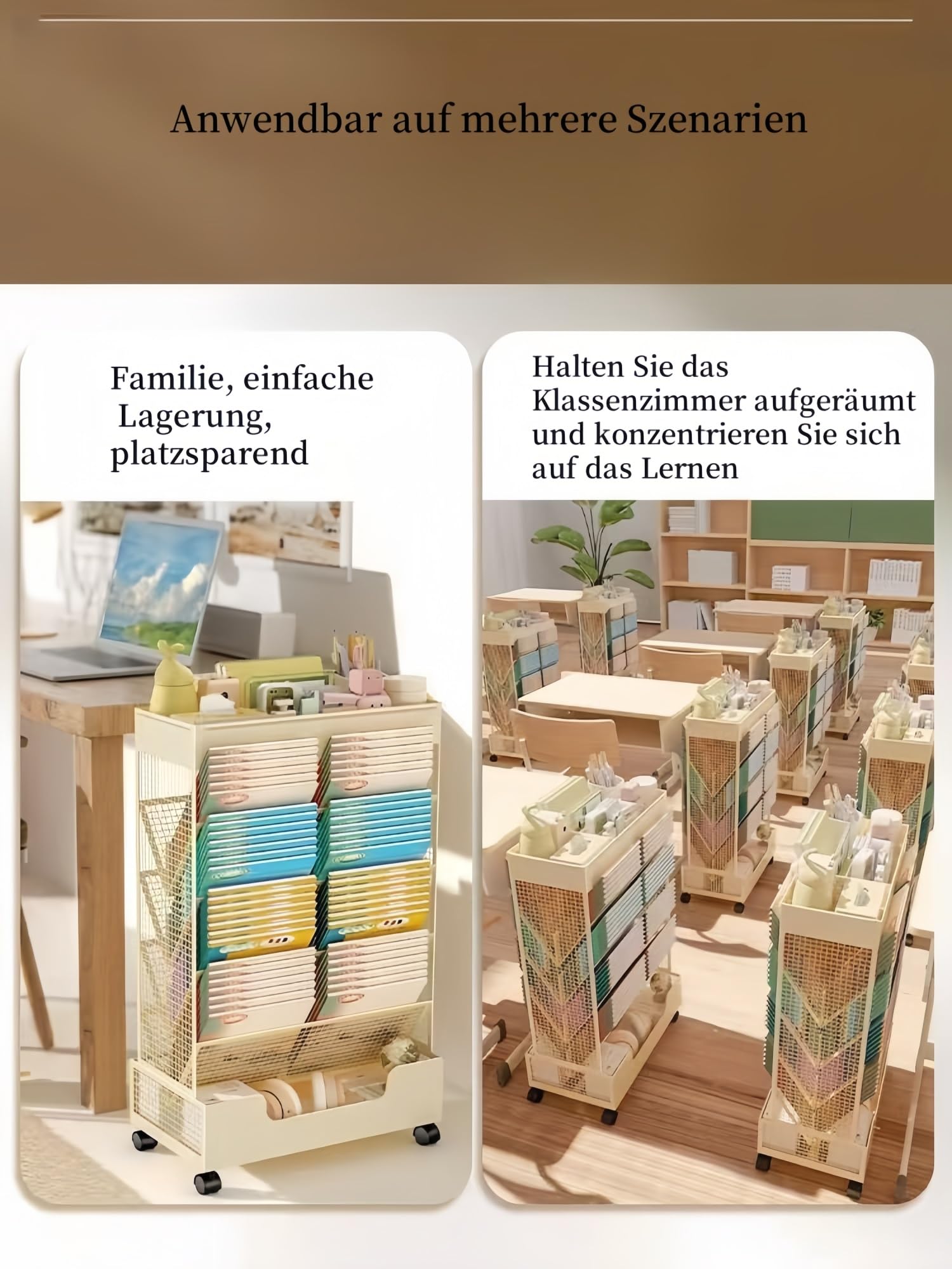 Mobiler Bücherregalwagen mit Rädern, stabil, 41.2x18.3x68.6cm, für Wohnzimmer, Büro