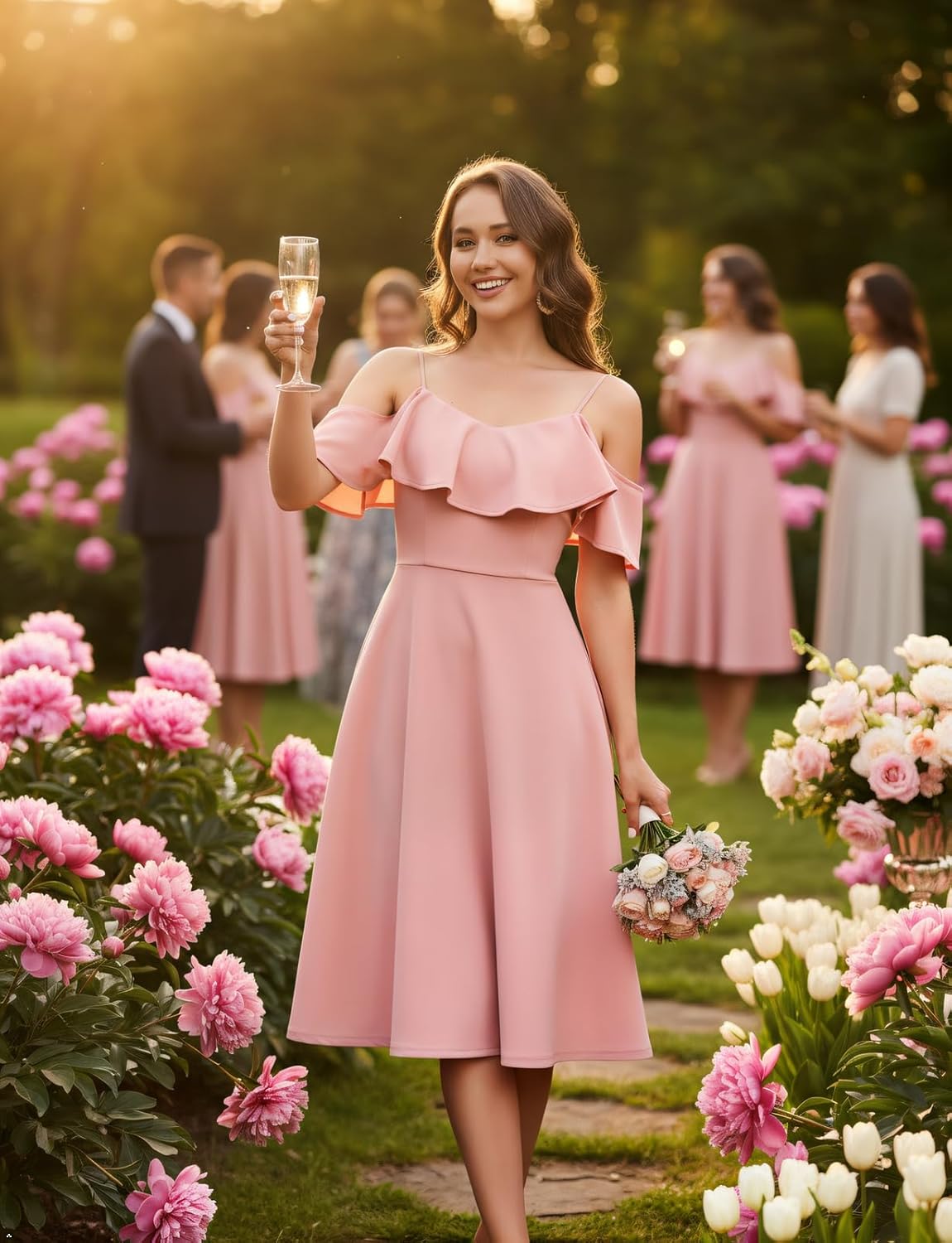 Bbonlinedress Womens Off The Shoulder Cocktail Dress, Formal Wedding Guest Prom Party Homecoming Graduation A-line Midi Dress - Image 5