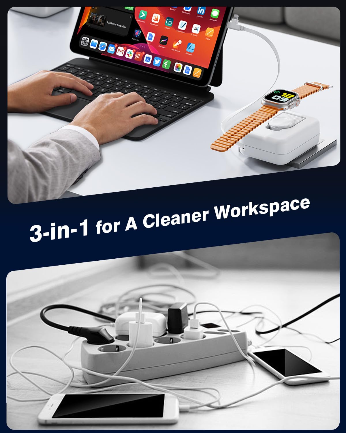 3 in 1 Retractable Wall Charger for Apple Watch,36W Fast Charging Block with 31 Inch Lighteing& Type-C Cables,Multi-Device Travel Charger for iPhone 17/16/15/14/13/12, iWatch & AirPods-White