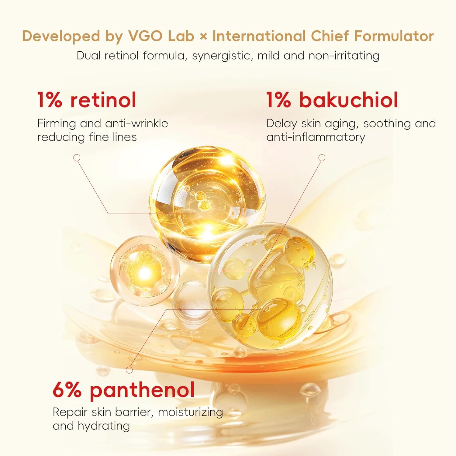 VGO Retinol Cream for Face, 1% Retinol, 1% Bakuchiol, Skin Tightening, Anti Aging and Wrinkle, Facial Firming Cream for All Skin Types (3.52 Fl Oz)