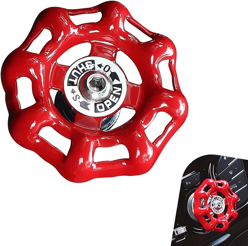 Botão Decorativo Vermelho para Partida Start/Stop Foelony com Design de Volante de Válvula – 1 unidade