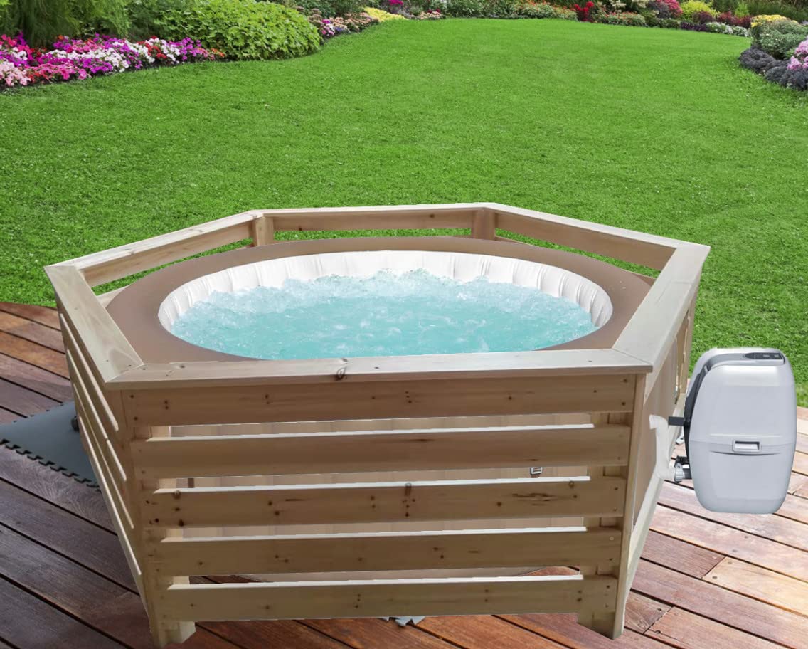 Habillage Habrita Foresta Hab 2620 BN Bois Hexagonal pour spas et piscines gonflables 2,63x2,09x0,71m