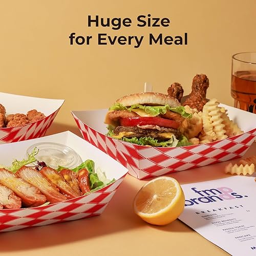 Miniatura 7 de Fit Meal Prep Paquete de 125 bandejas de papel de 5 libras para alimentos desechables de alta resistencia, barcos de alimentos desechables, para