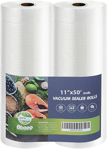 Miniatura 8 de Bbaoo Paquete de 6 bolsas selladoras al vacío, 3 rollos de 11 pulgadas x 20 pies y 3 rollos de 8 x 20 pies para ahorrar alimentos, rollos de bolsas