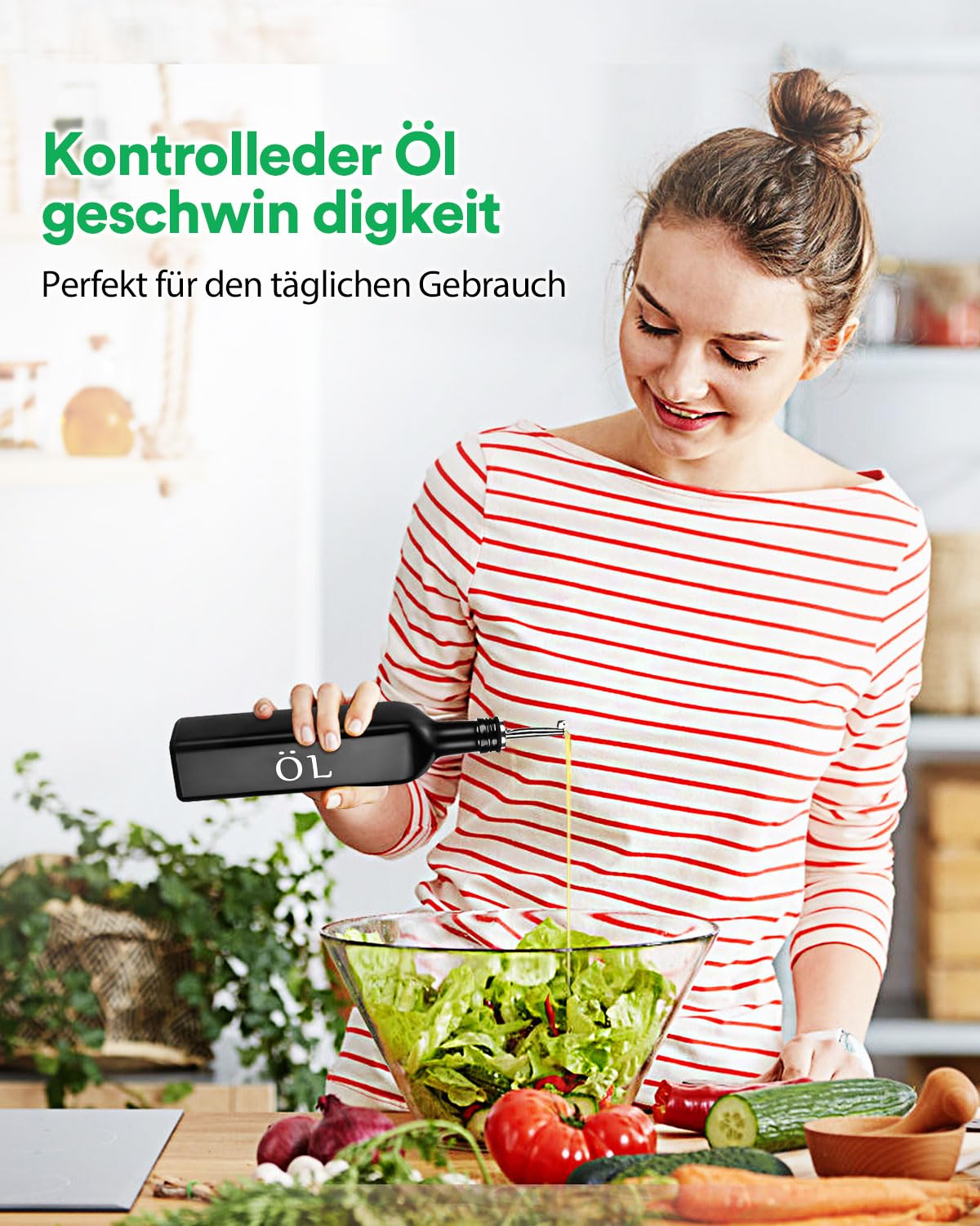 DaiRen Kitchen 2-tlg. Öl- und Essigspender-Set, Schwarz-Weiß Olivenölflaschen-Spender mit Ablagehalter und Edelstahl-Ausguss, 500 ml süßes Vintage-Glas-Set für die ländliche Küche (Typ 2)