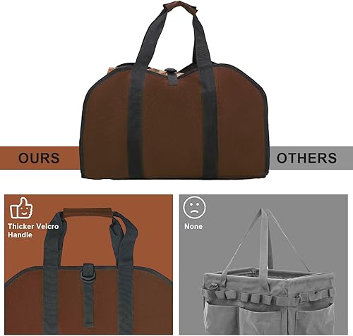 Miniatura 3 de Hongmai Portador de leña con asas, bolsa de lona para leña con asas, soporte para leña para chimenea, bolsa transportadora de leña para interiores,