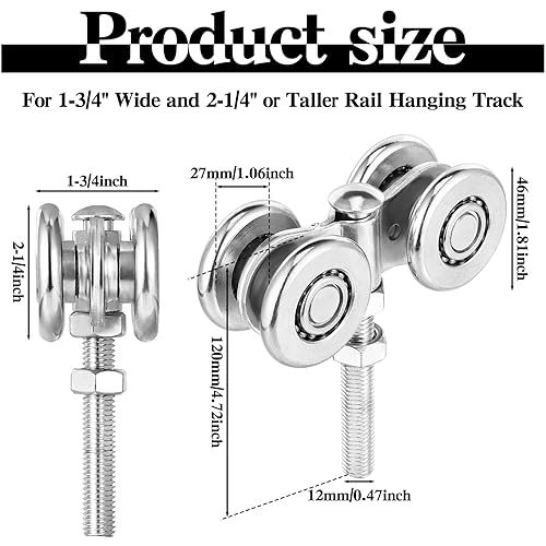 Miniatura 2 de Yexiya - 4 piezas de conjunto de carrito con ruedas para puertas corredizas de granero, rodillos para riel colgante de 1-34" de ancho y riel de