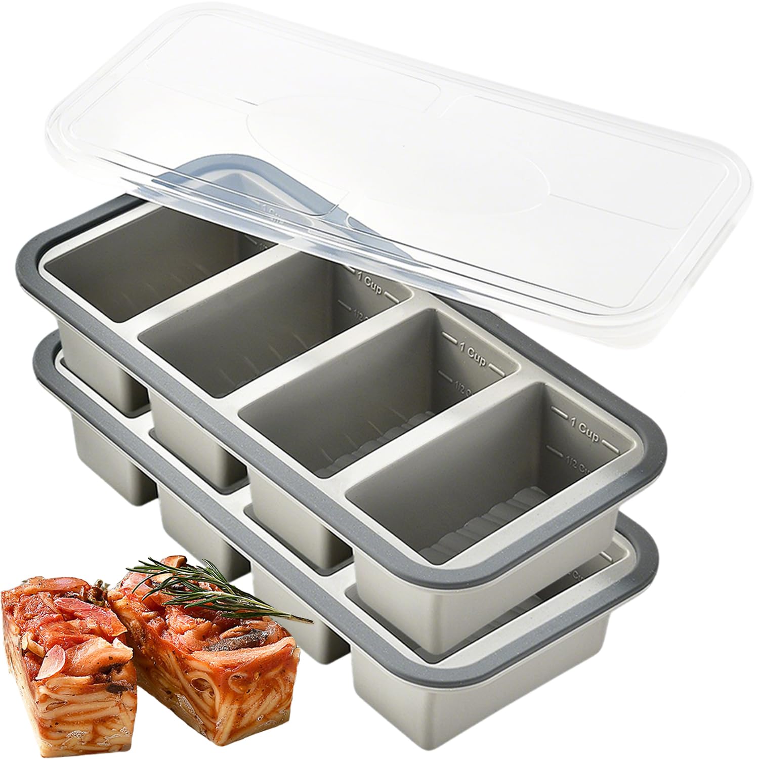 Photo 1 of 1/2 Cup Silicone Freezer Molds for Soup Ice Cubes, 4 Cavity Freezer Tray with Lid for Food, Homemade Large Ice Cube?Frozen Broth?Leftovers and Meal Prep - Set of 2