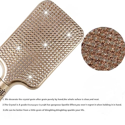 Miniatura 4 de Fshion - Cepillo de masaje hecho a mano con cojín de aire de cristal champán, cepillo de pelo brillante de alta calidad, peine de pelo desenredante