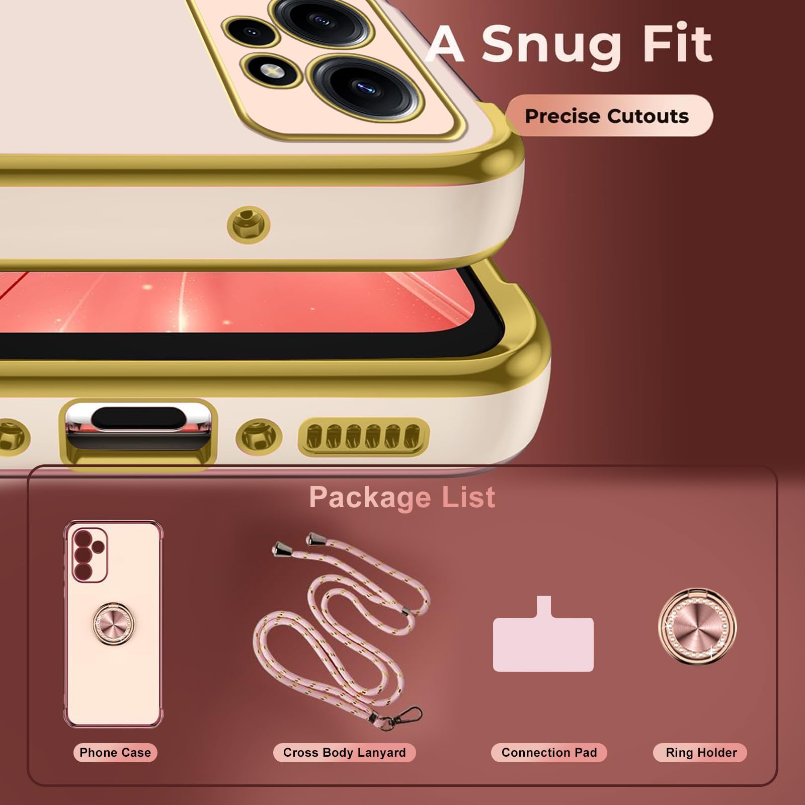 Custodia Con Cordino Per Xiaomi Redmi 12 4G - Cover Con Anello Girevole 360°, Tracolla Regolabile, Design Glitter Cuore - 3