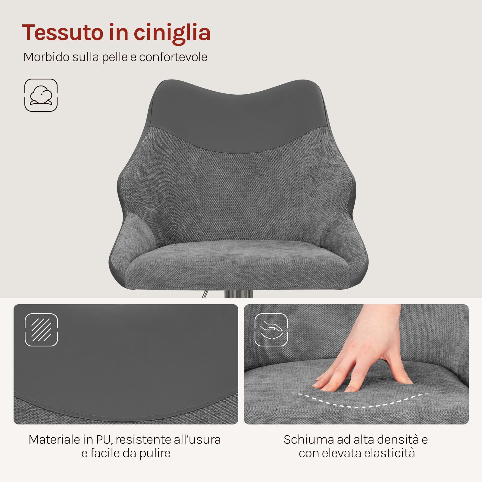 WOLTU 4X Sgabelli da Bar, Sgabelli Alti con Schienale e Poggiapiedi, Grigio