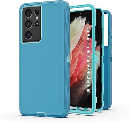 Miniatura 7 de Funda para Samsung Galaxy S21 Ultra 5G AWZHYDT de doble capa a prueba de golpes magnética con soporte de anillo resistente y (2 unidades) película
