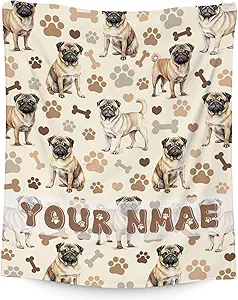 Custom Pug Blanket with Kids, 30x40 Inches Blanket with Dogs on it, Cozy Soft Throw Gifts for Dog Lovers, Cute Flannel Throw Blankets for Couch Office