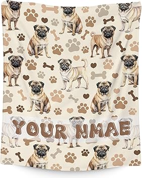 Custom Pug Blanket with Kids, 30x40 Inches Blanket with Dogs on it, Cozy Soft Throw Gifts for Dog Lovers, Cute Flannel Throw Blankets for Couch Office
