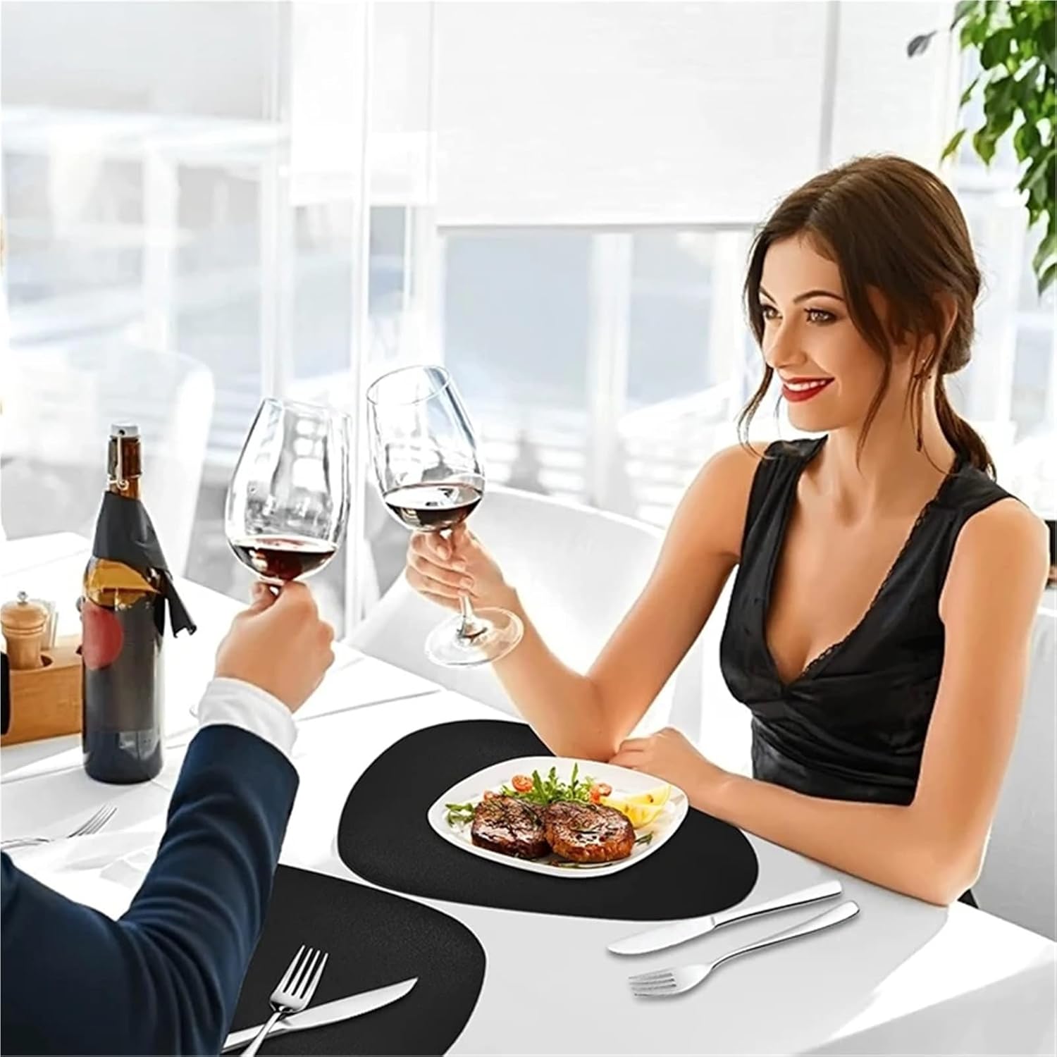 Black Table Placemats and Coasters Oval Shaped Table Mats Pad Kitchen Accessories Place mat for Indoor & Outdoor(CD Orange Yellow,6sets)