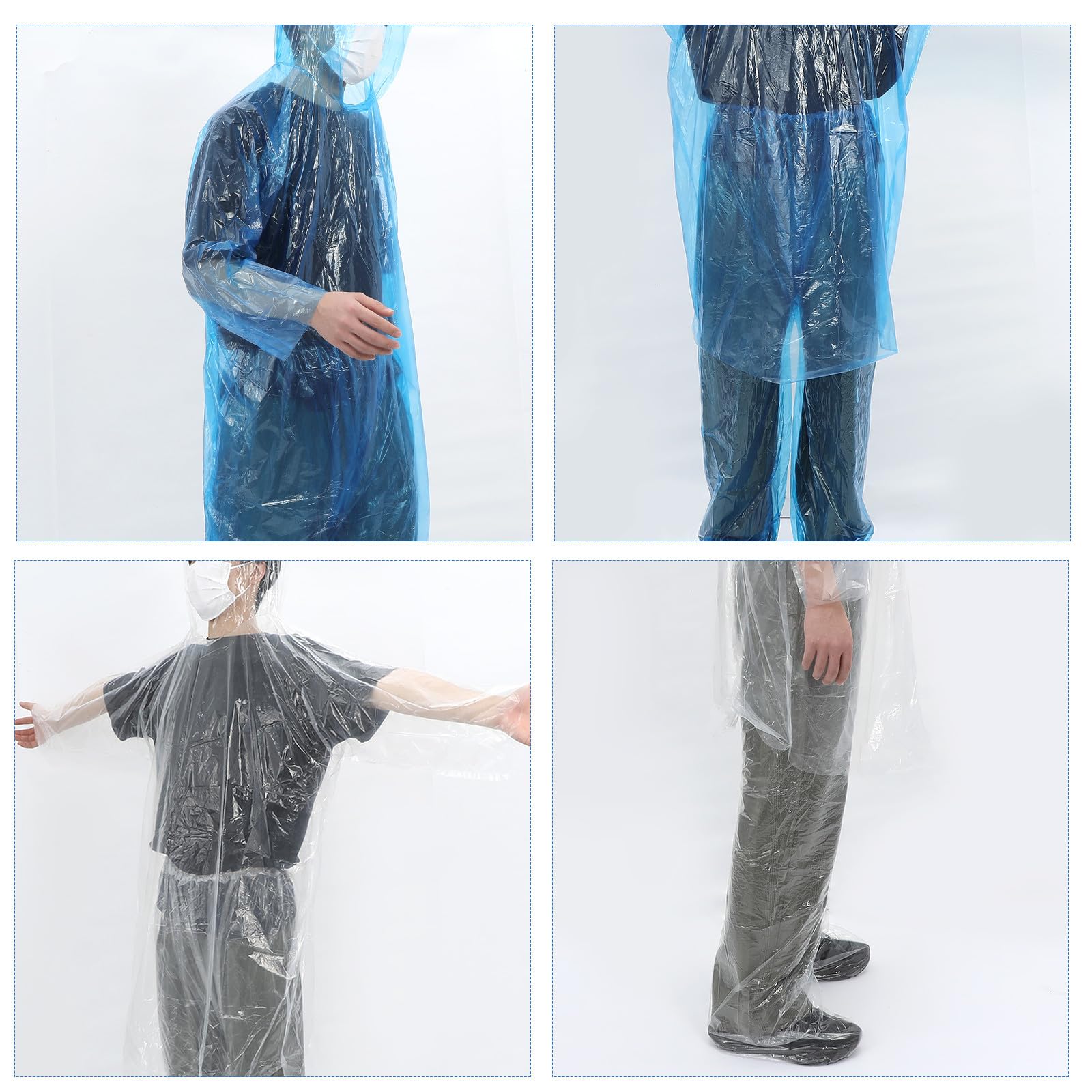 10 Zestawów Zestawów Transparentnych Poncho Przeciwdeszczowych Dorosłych z Kapturem Gruby Materiał PE i PVC Rozdzielne Spodnie z Uszczelnionymi Nogawkami Wodoodporne Kurtki