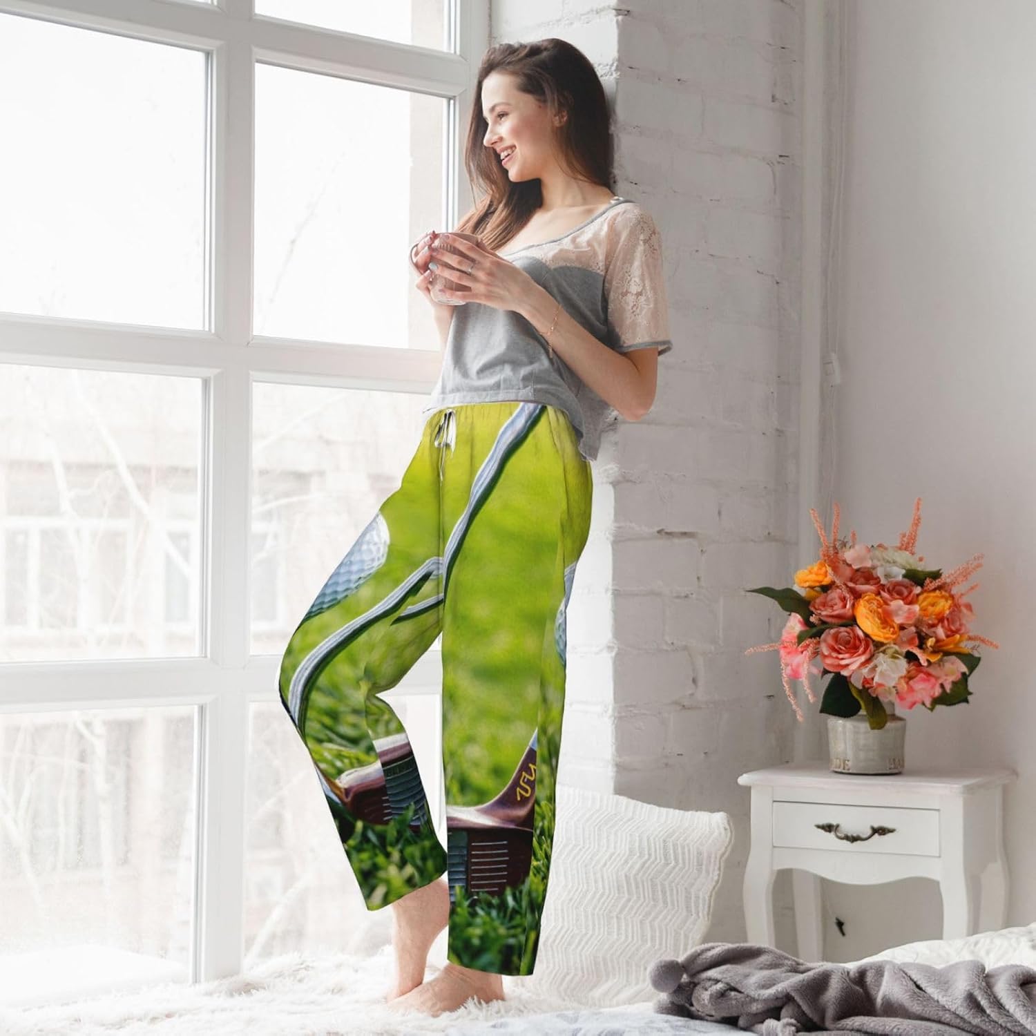 Golf Court Print Fashion Cozy Womens Flannel Pajama Pants,Perfect For Christmas And Everyday Wear