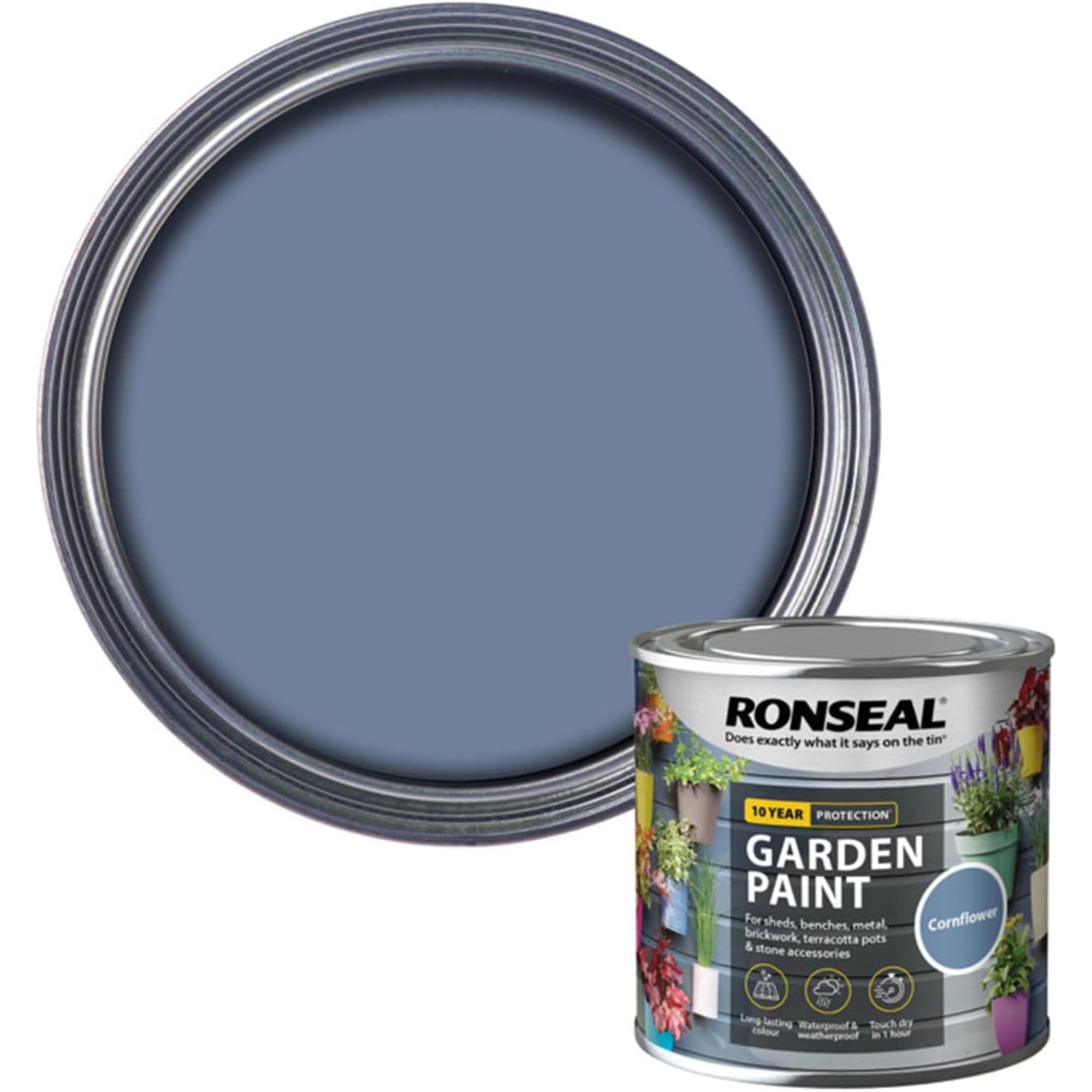 AOC24 Garden Fence Paint 250ml – Multi-Surface Exterior Paint for Wood, Brick, Metal, Stone & Terracotta – Waterproof, Resists Fading, Matt Finish for Sheds, Fences, Garden Furniture Cornflower