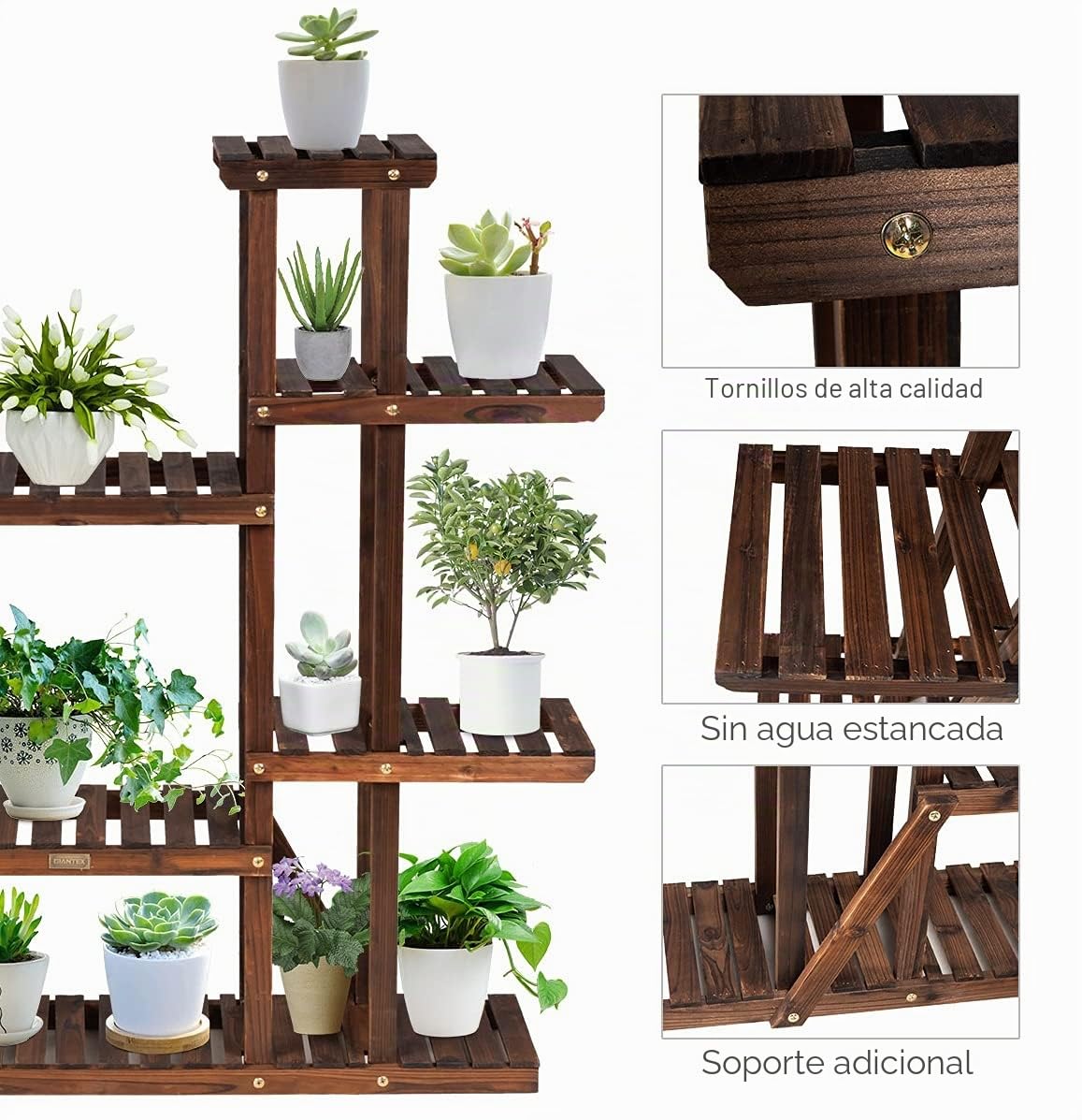 GIANTEX Planta de Madera de 6 Capas o Soporte de Flores, Escalera de Flores Rústica, Adecuada para Interiores y Exteriores, 125 x 25 x 114 cm