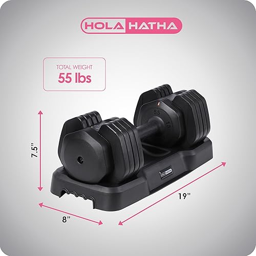 Miniatura 3 de HolaHatha Equipo de peso sin mancuernas ajustables 5 en 1 de 15 a 55 libras con bandeja de almacenamiento y sistema de doble bloqueo para gimnasio
