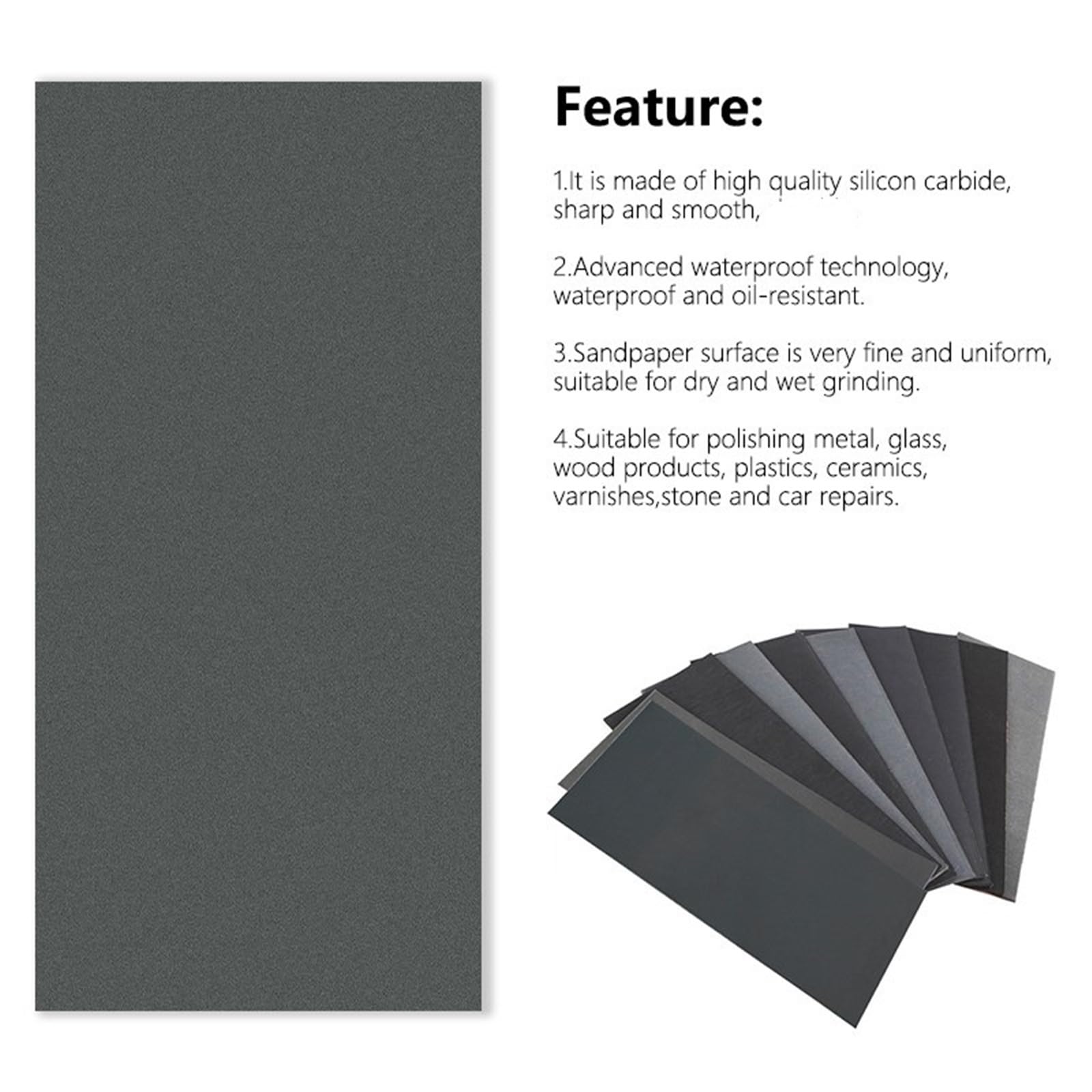 Carta vetrata per Legno, 4 Pezzi di Carta vetrata ad Acqua 230x93mm Carta vetrata Grana 80-5000 Carta vetrata abrasiva Legno Metallo lucidante for Auto(Grit 3000)