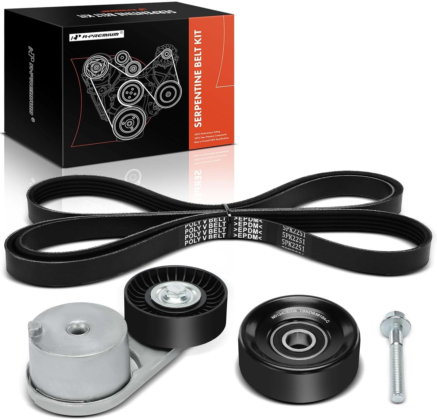 A-Premium Engine Serpentine Belt Drive Kit with Tensioner & Idler Pulley Compatible with Chevrolet Cavalier & Pontiac Sunfire, 1998-2002, 2.2L
