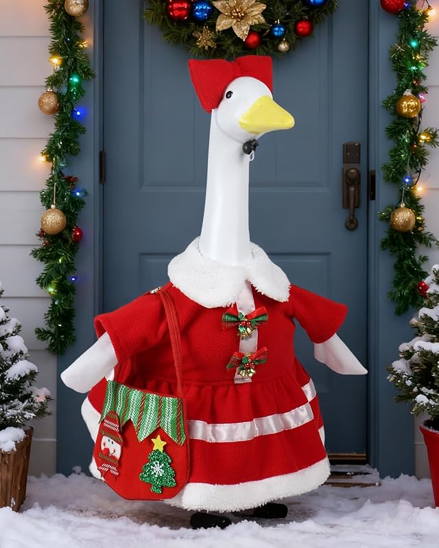 LOYPARNER Christmas Mrs. Claus Porch Goose Outfits in Red Bell Dress
