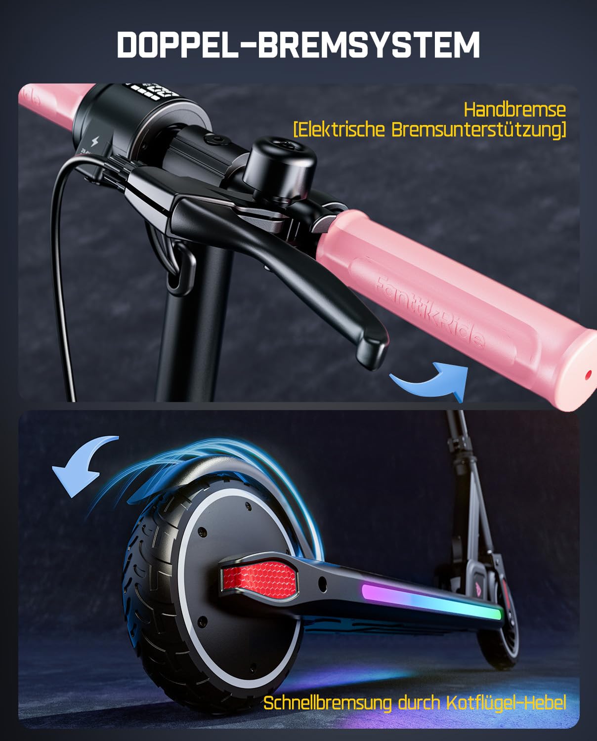FanttikRide T9 Apex Monopattino Elettrico per Bambini da 1,3 a 1,7 m, Motore 200 W, Luci LED, Altoparlante Bluetooth, Velocità di 11/16/19 km/h, Altezza Regolabile, Mancanza di approvazione ABE