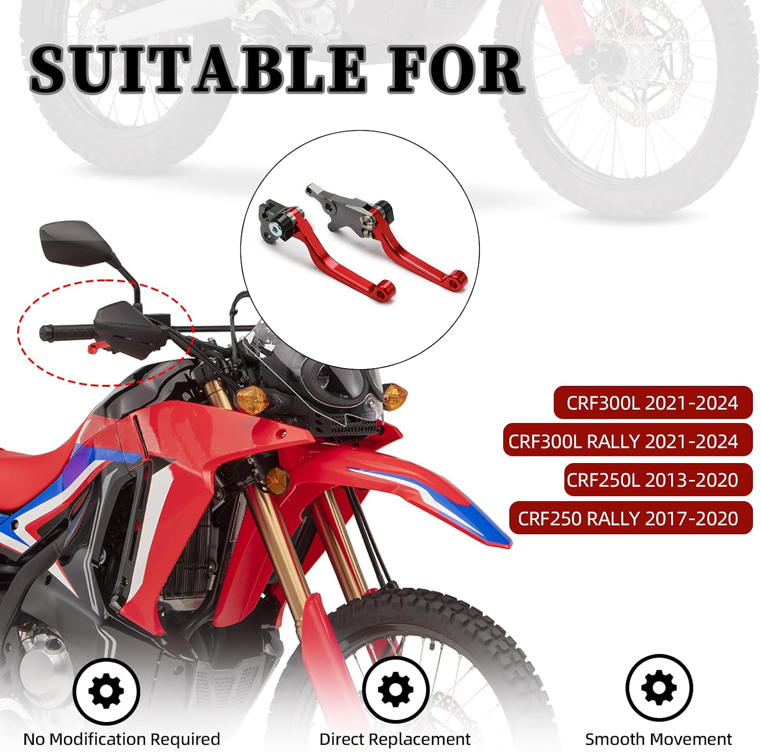 Dirt Bike Clutch Brake Lever,CNC Billet Pivot Levers for CRF300L 21-24/CRF300L Rally 21-24/CRF250L 13-20/CRF250 Rally 17-20 - Red