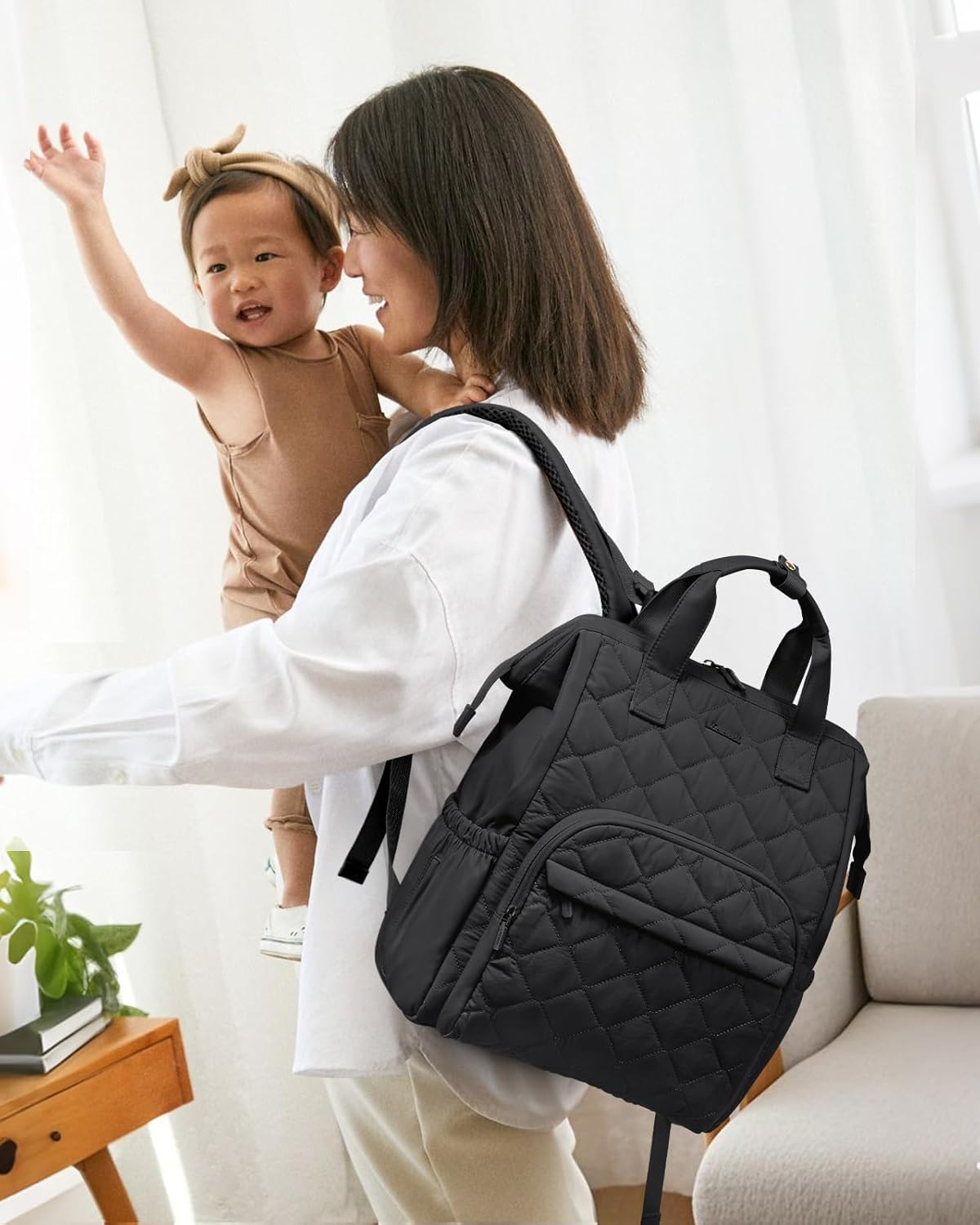 LOVEVOOK Small Diaper Bag Backpack, Mini Baby Bag for Girl Boy with Changing Pad, Diaper Backpack for Mom Dad with Stroller Buckles, Black - Image 6