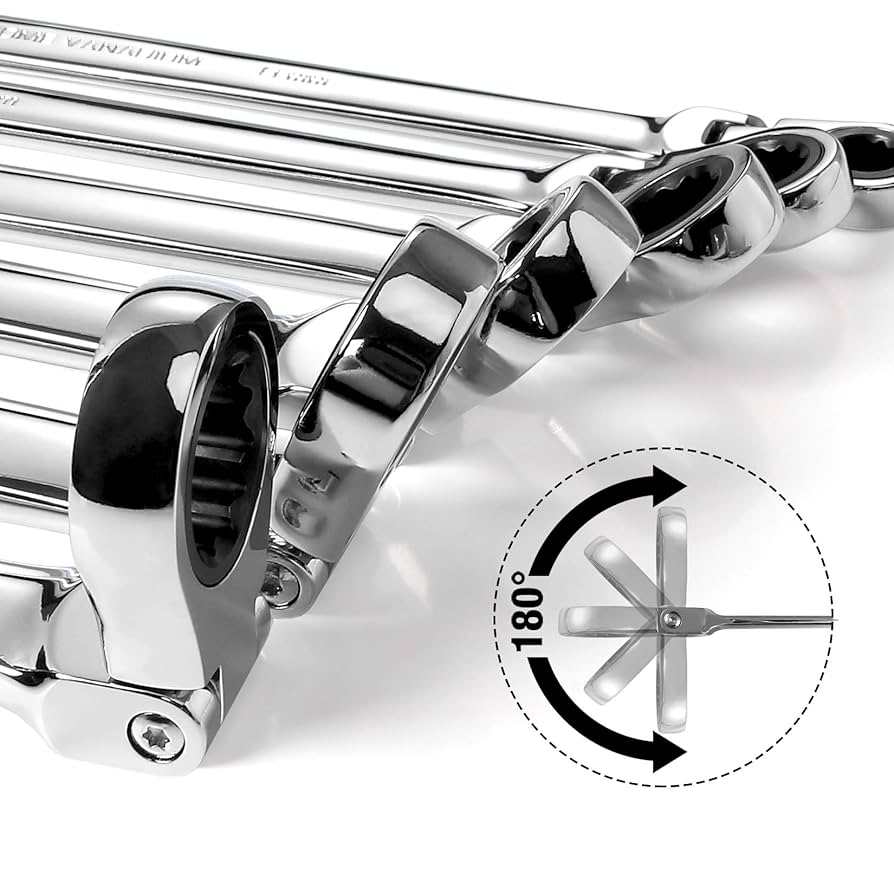 DURATECH Extra Long Flex-Head Ratcheting Wrench Set, Double