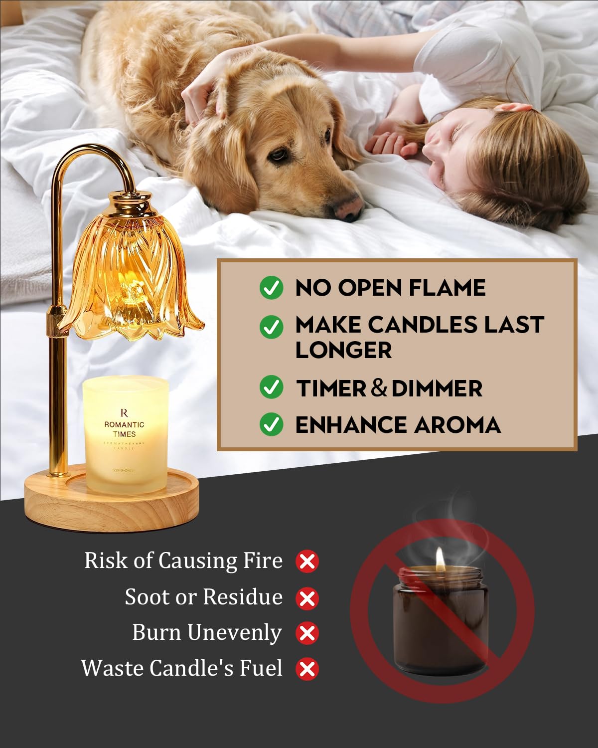 Candle Warmer Lamp with Dimmer, for Mum, Birthday Presents for Women, Candle Heater Lamp with 2 Bulbs for Scented Candle, New Home Gifts - 4