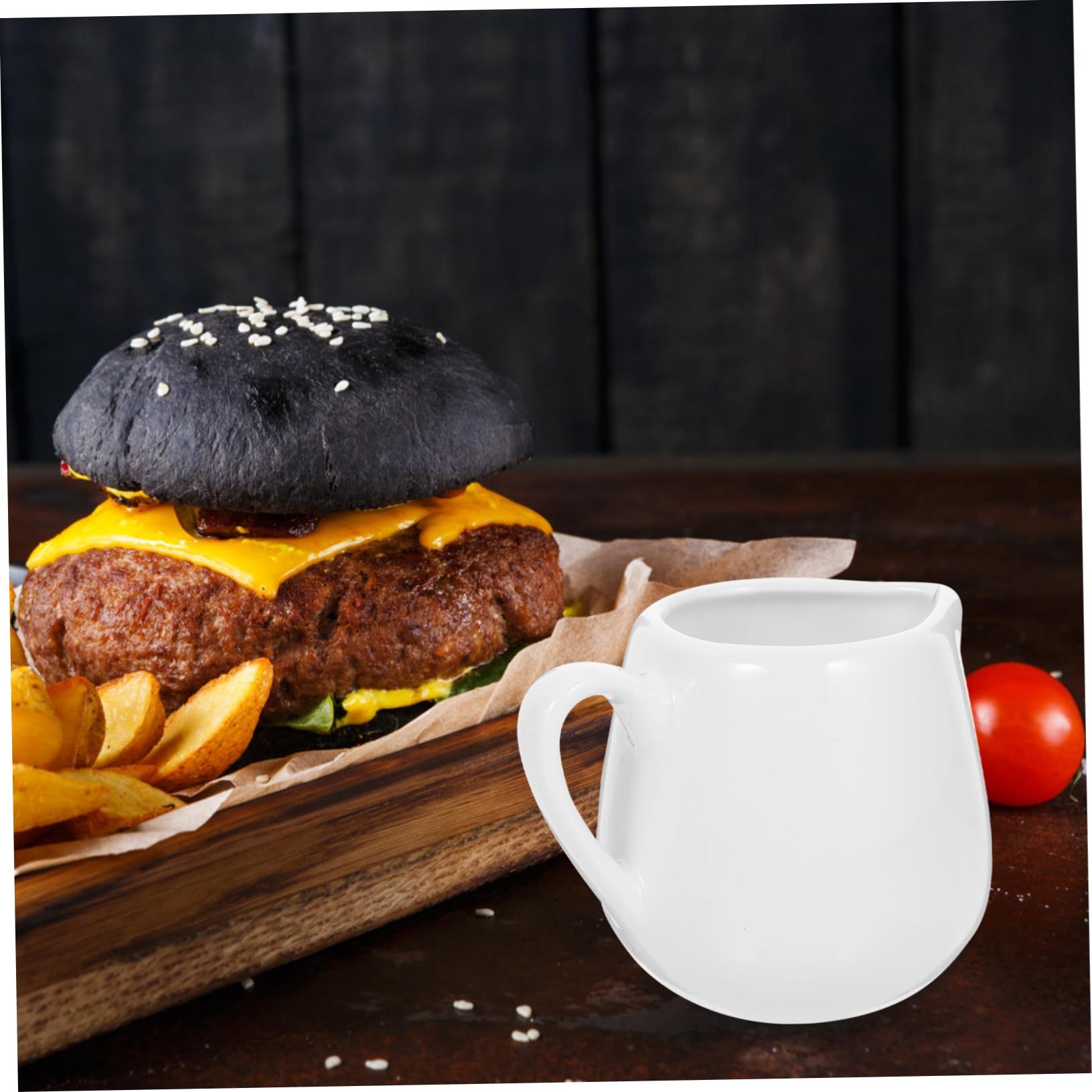 FUNOMOCYA 4-piece Ceramic Sauce Jug Set Mini Handle White Porcelain Creamer Pitchers for Home Restaurant