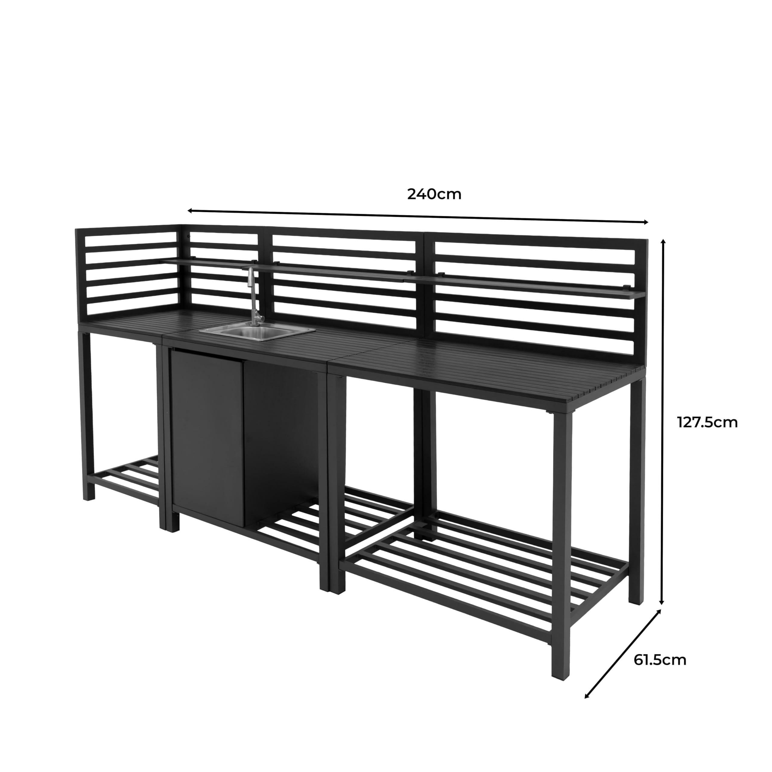 Cocina Exterior Modular de Aluminio de 3 Piezas en Gris Antracita | Fregadero de Acero Inoxidable | Almacenamiento Inteligente | Configuración Personalizable | Ideal Jardín o Terraza Barbacoa Parilla