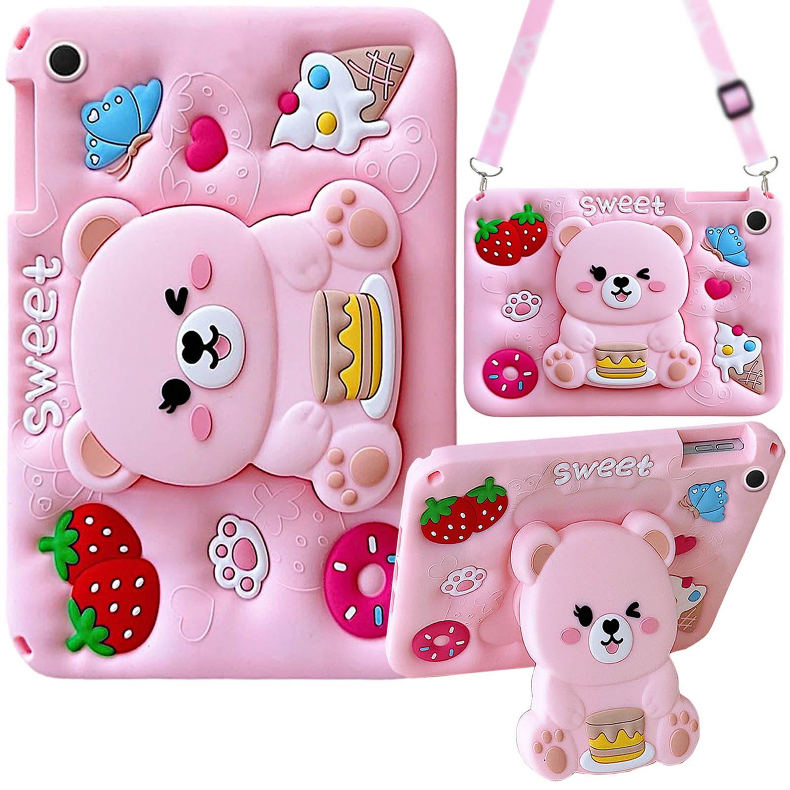Bambini Cover per Samsung Galaxy Tab A8 10,5 Pollici 2021 (SM-X200/X205/X207) Case, Custodia Morbida in Silicone Antiurto con Portamatite, Carino Supporto Pieghevole, Tracolla