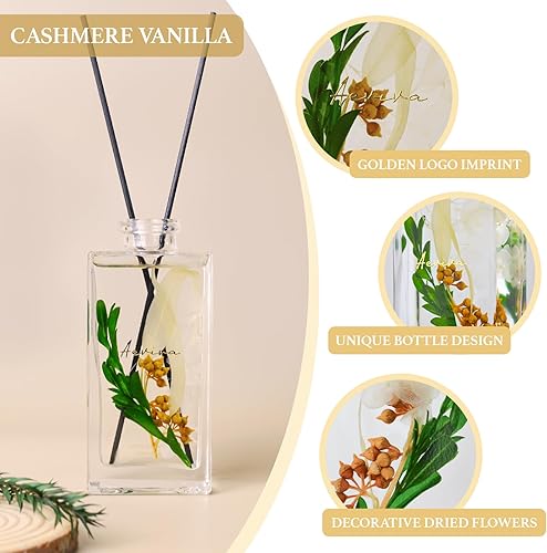 Miniatura 2 de Juego de difusor de varillas de flores, difusor de aroma de vainilla de cachemira de 5 onzas con palos, difusor de aceite perfumado para el hogar,