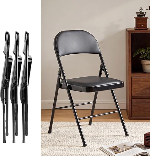 NEWBULIG Comfort - Juego de 2 sillas plegables de piel sintética, acolchadas, ergonómicas, plegables, con marco de metal, portátil, ahorro de