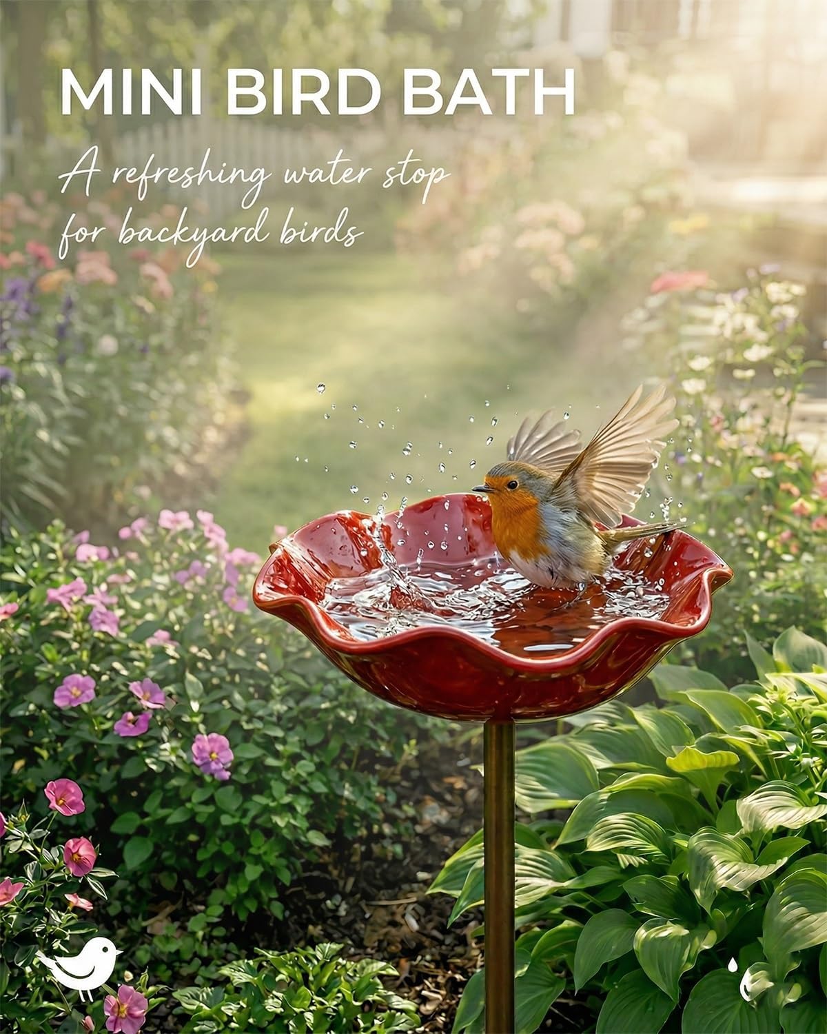 Metal Flower Garden Stakes Bird Baths Outdoors Birds Water Bowl Bee Watering Station Stake Creative Butterfly Water Decorative Outdoor Yard Art Pollinator Handmade Shaped Outside Decor Gift(6pcs)