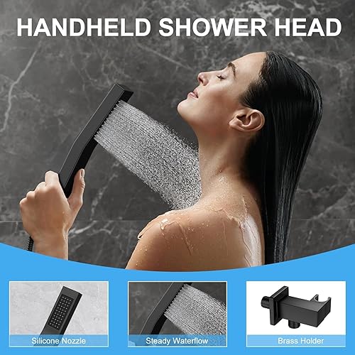 Miniatura 4 de Juego de cabezal de ducha, cabezales de ducha con rociador de mano con lluvia de 10 pulgadas, cabezal de ducha negro mate de alta presión montado en