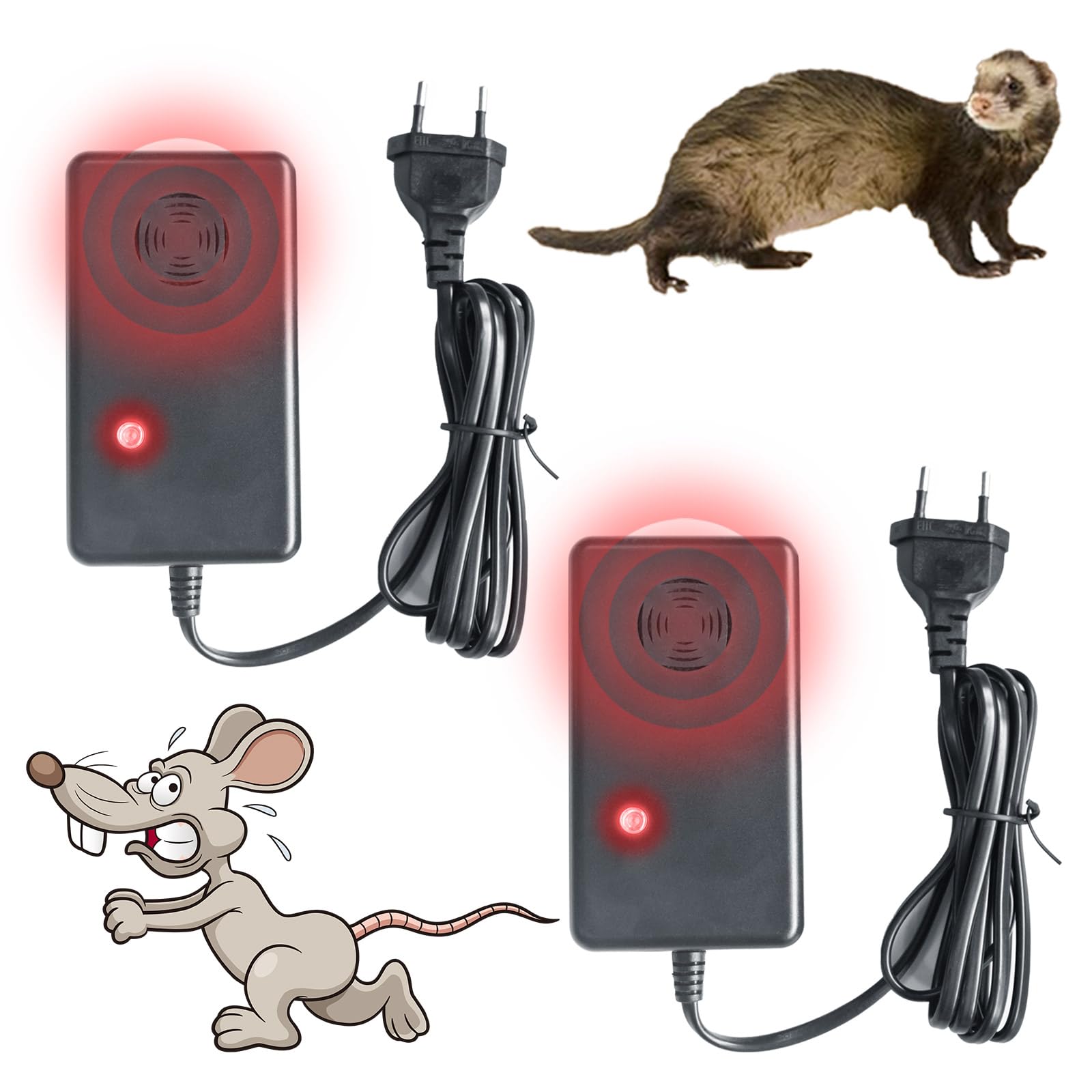 Lomhyve 2 Stück Marderschreck Auto mit Stecker, Marderabwehr Haus, Marderfalle Marder Ultraschall für Marderabwehr Dachboden, Garten, Scheune, Garage, Keller