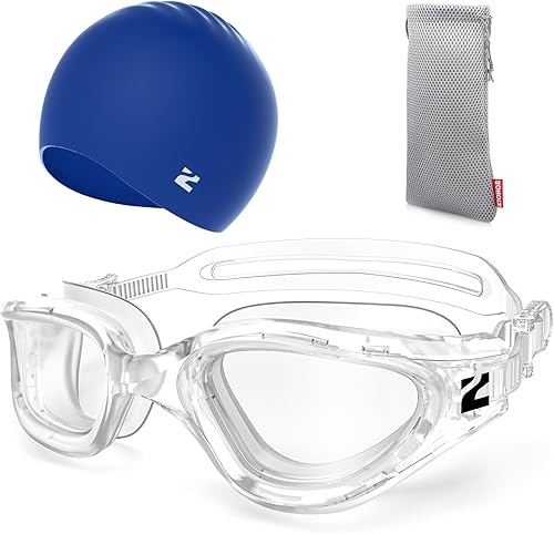 Vista 91 de ZIONOR G1 Lite - Juego de gafas de natación con gorro de natación, cómodas, antivaho para adultos, hombres y mujeres A1 (todo negro+C5 negro),A0